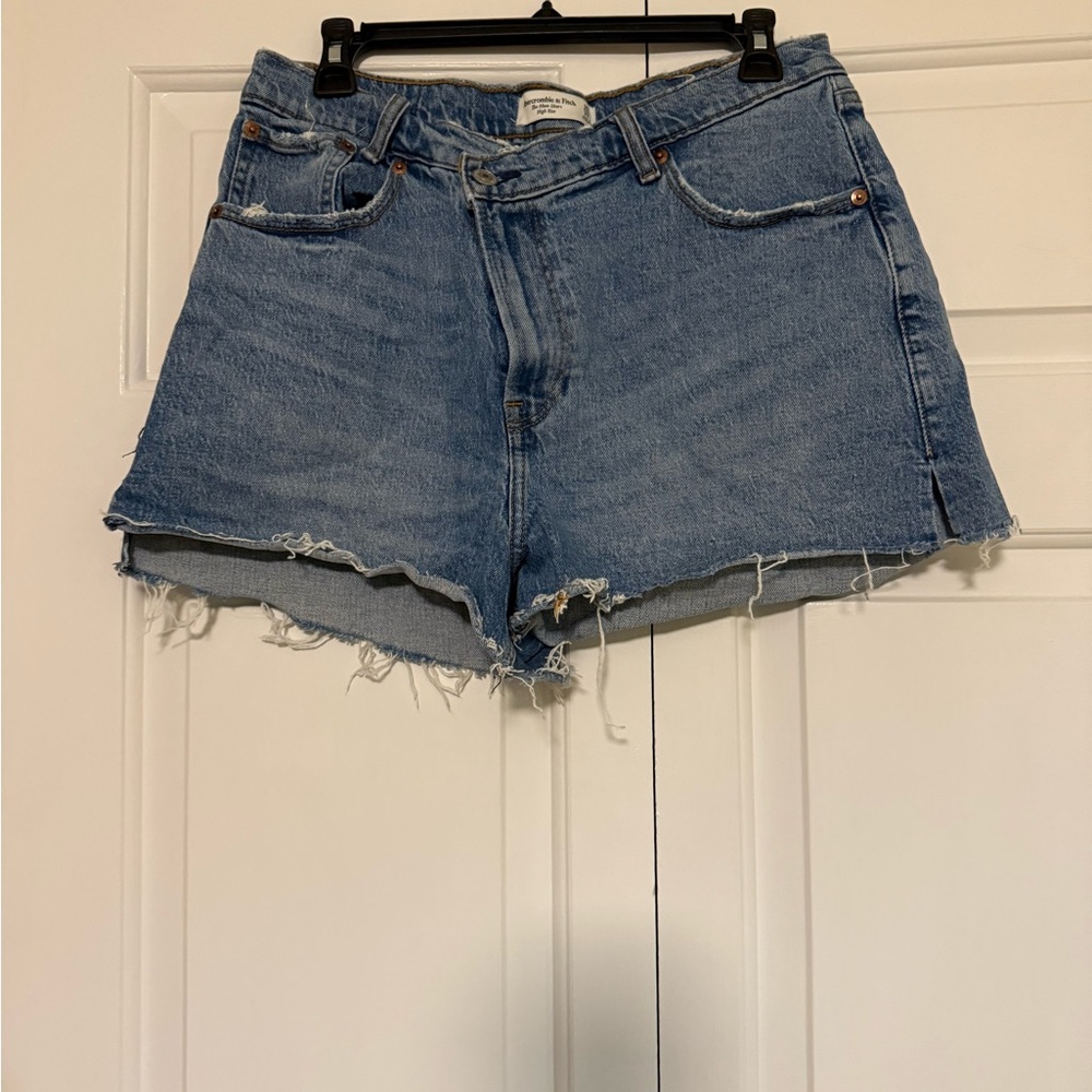 Abercrombie & Fitch Blue Jean Shorts High-Waisted Frayed Hem